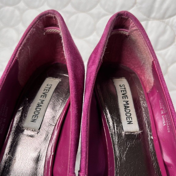 Steve Madden Regaal Fuschia Suede Platform Pumps Peep Toe Heels Ruffle Women’s 8 - Picture 5 of 7